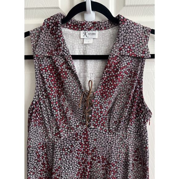 K STUDIO Vintage 90s Y2K Floral Ditzy Print Leather Tie Maxi Dress - Picture 3 of 15